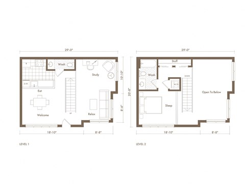 Floor plan for 1 bed, 1.5 baths, 800 sqft